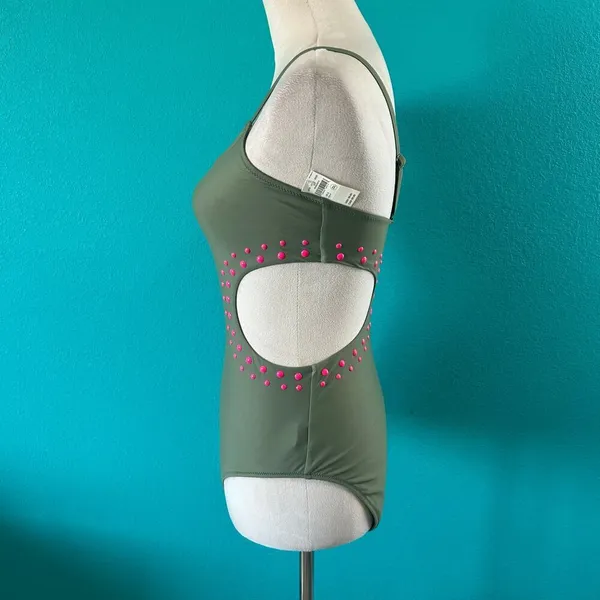 NWT Aerie Cut Out Full Coverage One Piece Swimsuit Olive Fun Beach Surf - Image 4