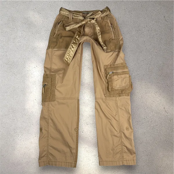 VTG Abercrombie & Fitch Paratrooper Cargo Pants Women's 0 Tan Low Rise Satin Y2K - Image 2