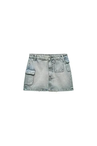 NWT ZARA DENIM CARGO MINI SKIRT. Size Large - Image 4