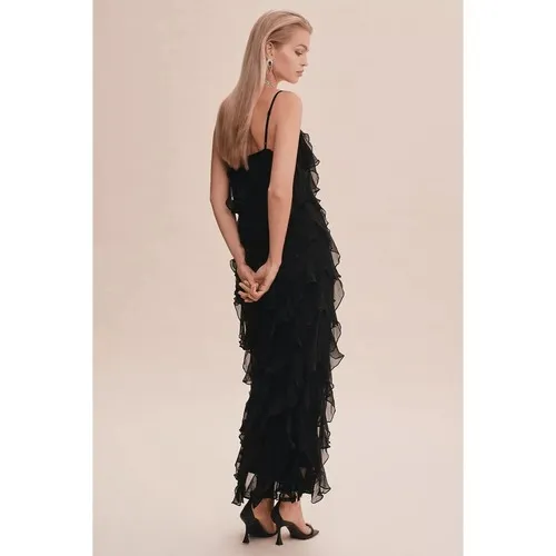 BHLDN Jia Bias-Cut Ruffled V-Neck Gown in Black‎ Size 2 - Image 2