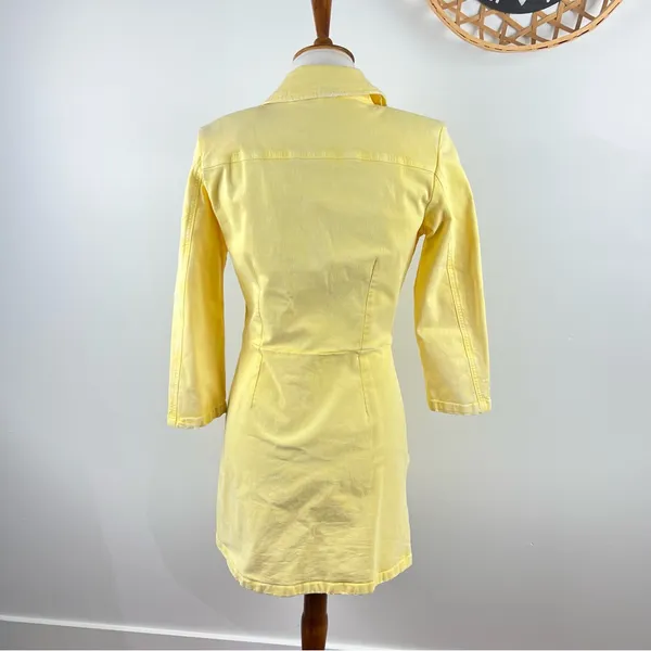 Retrofête Willa Yellow Denim Mini Dress Ruched Button Front Italy M - Image 3