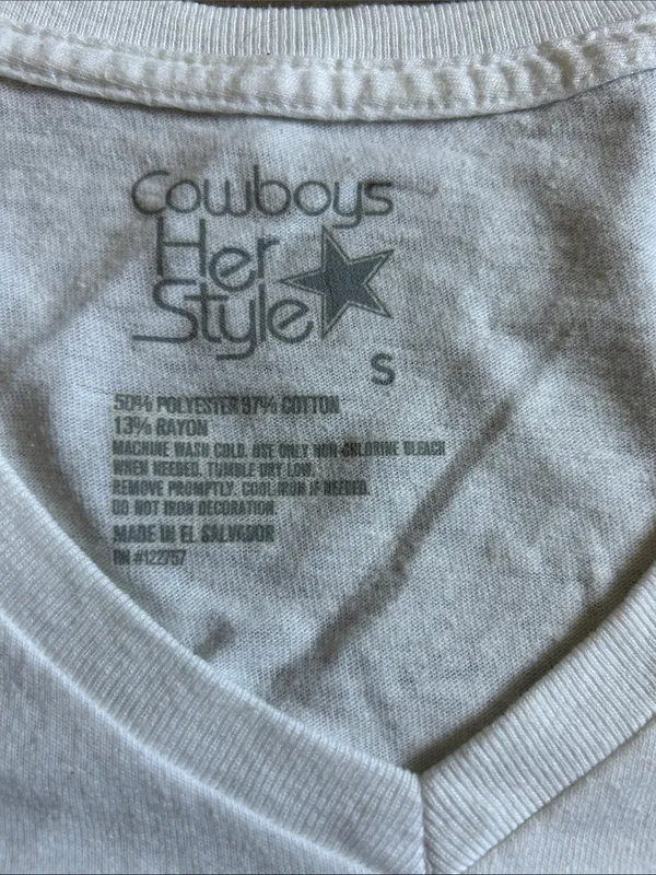 NFL cowboys White V-Neck Tee with Navy Star and Sleeve Stripes - Image 2