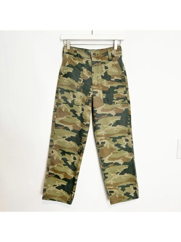 Free People Remy‎ Pants Size 24 Moss Green Camo High Rise Cropped Gorpcore Indie - Image 3