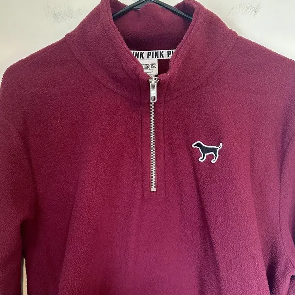 Victoria's Secret PINK Maroon Quarter Zip Fleece Sweater - Large - Image 4