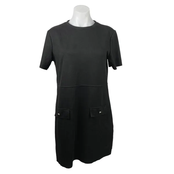 Zara Black Faux Suede Round Neck Short Sleeve Casual Mini T-Shirt Dress Size M - Image 7