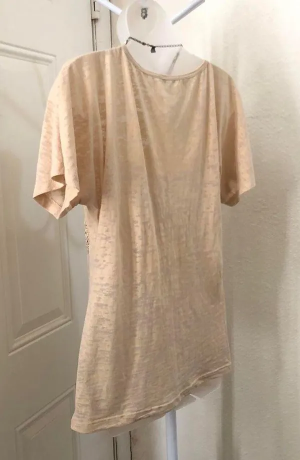 2000s Y2K V-neck fitted gothic grunge whimsygoth graphic tee long top shirt blouse henley short sleeve tan beige cream brown black #streetwear Size S-measurement in pics - Image 2
