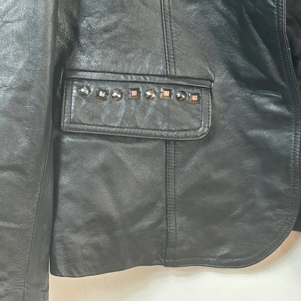 Sarah Kern Black Leather Studded Blazer Jacket Rocker Moto Edgy - Image 6
