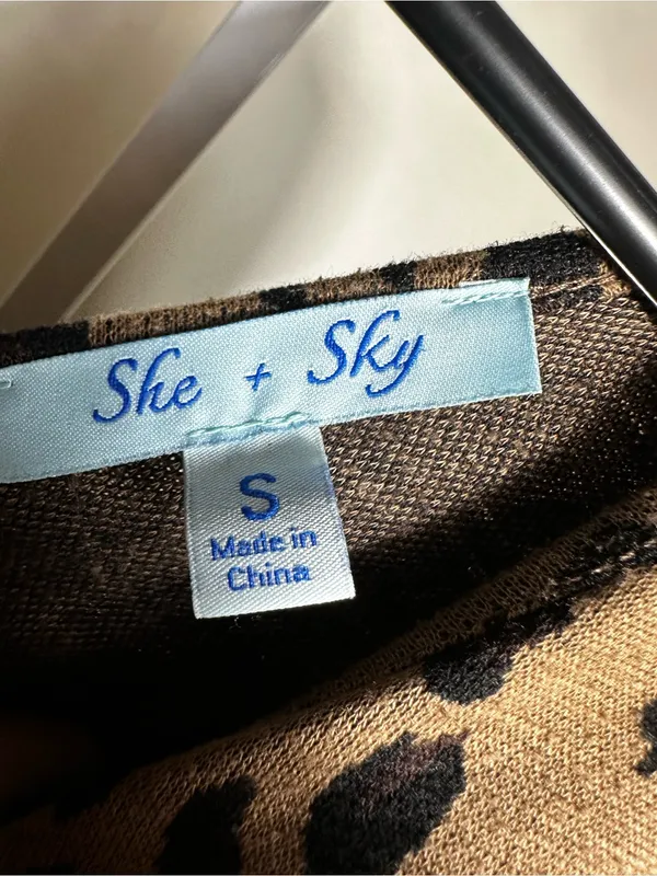 P378. She + Sky Leopard Print Long Sleeve Women’s Top - Tan & Black - Image 2