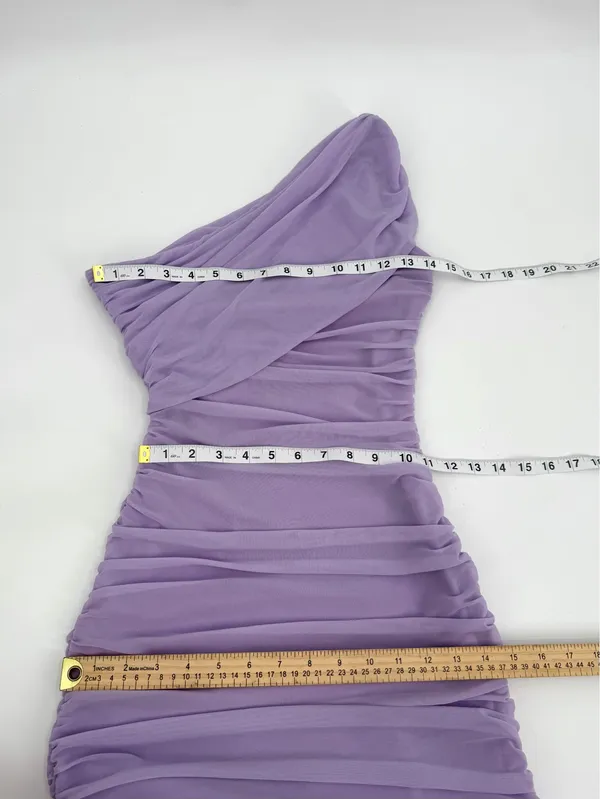 Formal Bodycon Dress Women’s S Purple Ruched Mesh 1 Shoulder Maxi-LAGSHIAN Brand - Image 8