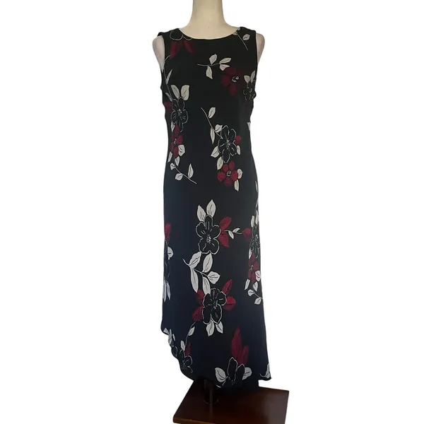 Vtg Y2K Maggy London 100% Silk Dress Sz 12 Asymmetric Maxi Goth Romantic Sheer - Image 14