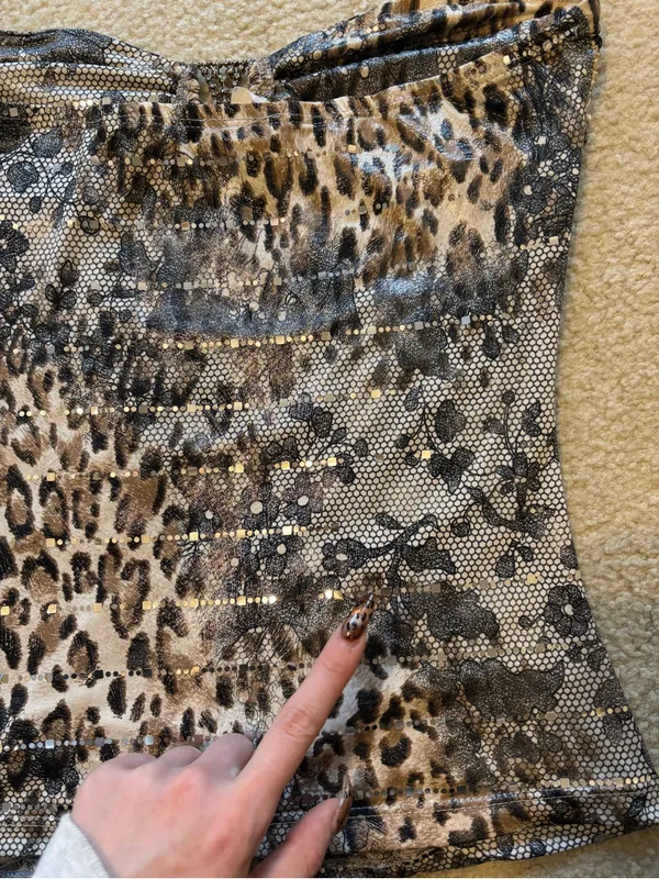Y2K Body Central Strapless Leopard Print Sparkly Top - Image 5