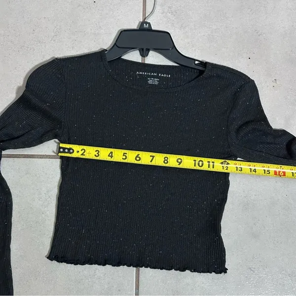 American Eagle Women Ribbed‎ Gray/Black Long Sleeve Crop Top size XS - Image 8