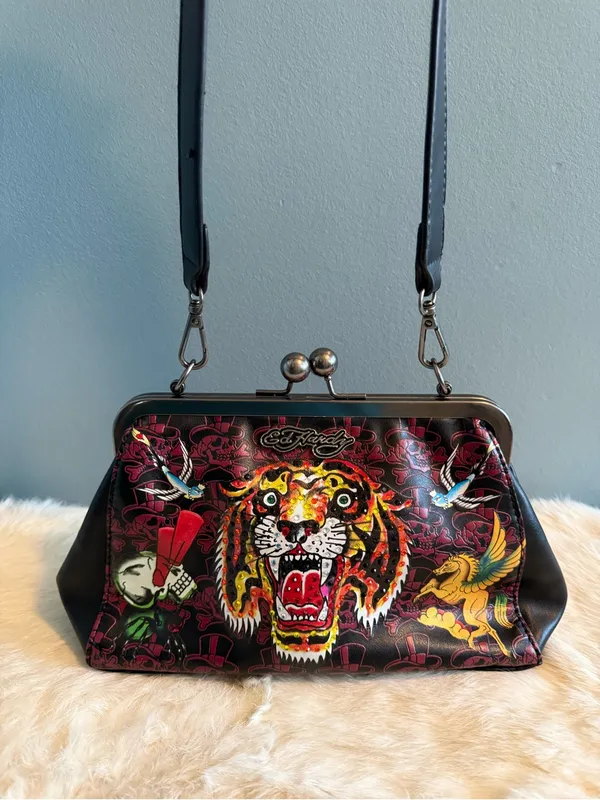 Ed Hardy Rhinestone Tiger Kiss Lock Shoulder Bag - Image 2