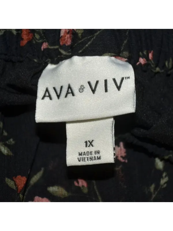 Boho Ava & Viv Chiffon Maxi Skirt 1X Plus Black Micro Ditsy Floral Tiered MINT - Image 8