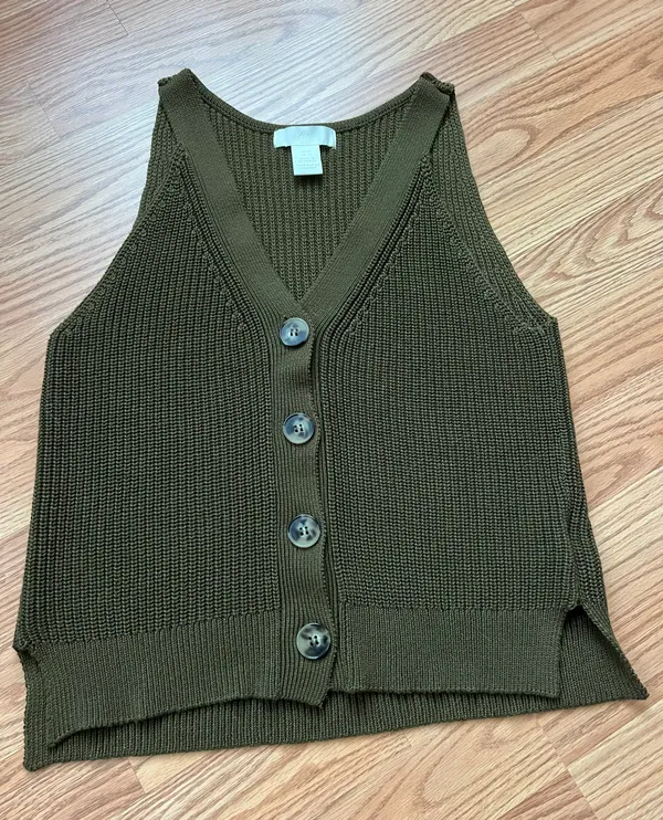 H&M Olive Green V Neck Knit Sweater Vest - Image 2