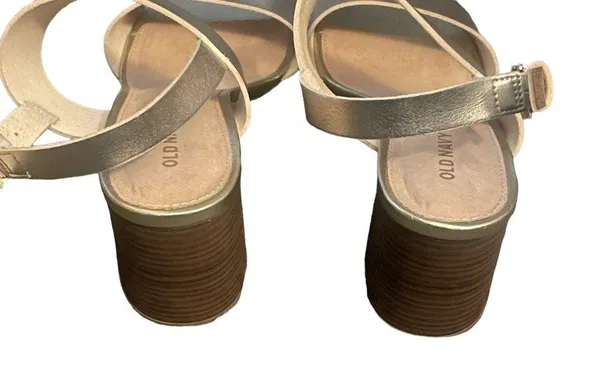 Old Navy  metallic gold sling back block heel sandals - Image 5