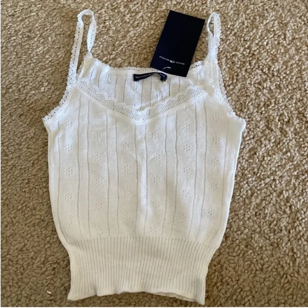 Brandy Melville White Eyelet Pointelle Lace Knit Tank Top - Image 3