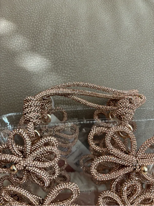 NWT cult gaia clear mini tote with rose gold beaded floral accents - Image 3