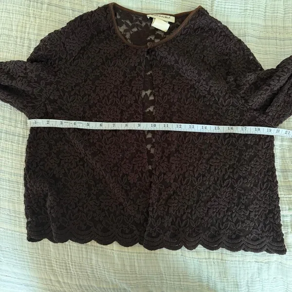 vintage y2k boho indie cottage coquette brown lace long sleeve cardigan top - Image 6