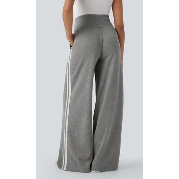 Halara Ribbed High Waisted Tummy Control Drawstring Wide Leg Fleece Trousers M - Image 5