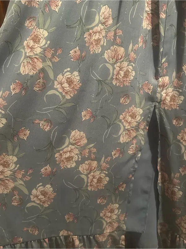 NWOT Floret Studios sz Small Blue Floral Ruffle Maxi Dress with Smocked Waist - Image 6