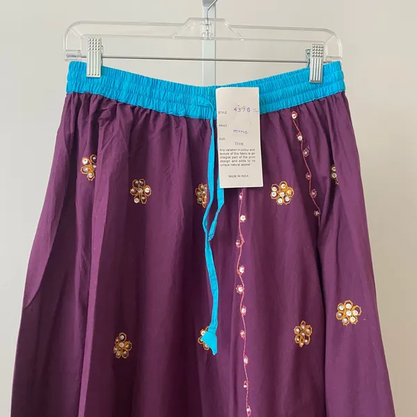Mamta Cotton Boho Beachy Relaxed Peasant Ethereal Midi Skirt Teen Purple - Image 2