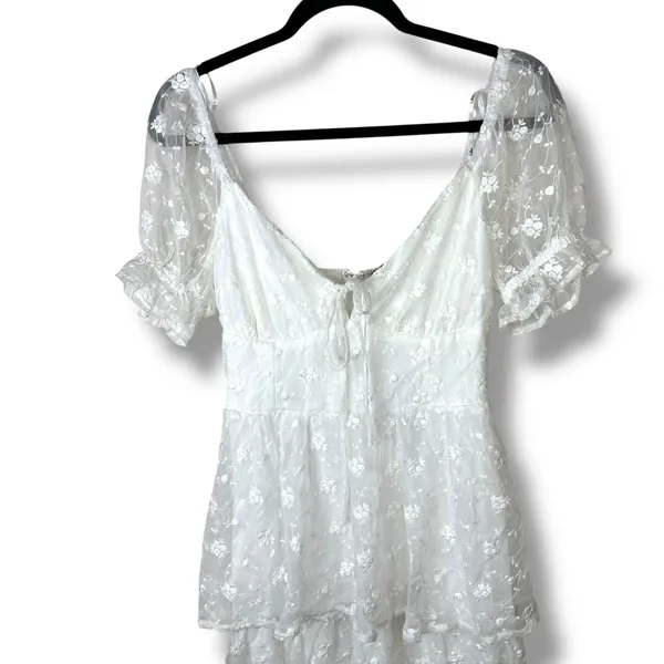NEW Lulus Precious Sweetie White Floral Embroidered Sweetheart Airy Midi Dress - Image 6