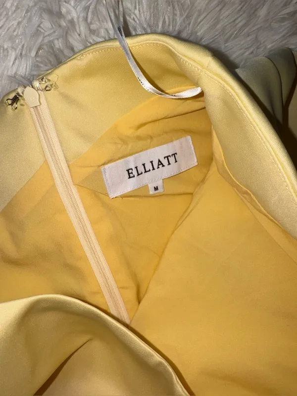 NEW Elliatt Marissa One-Shoulder Asymmetric Hem Duchess Satin Yellow Gown Sz M - Image 7