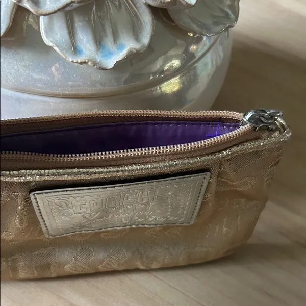 Coach Poppy 44070 Gold/Silver Duotoned Canvas Wristlet Bag - Image 8
