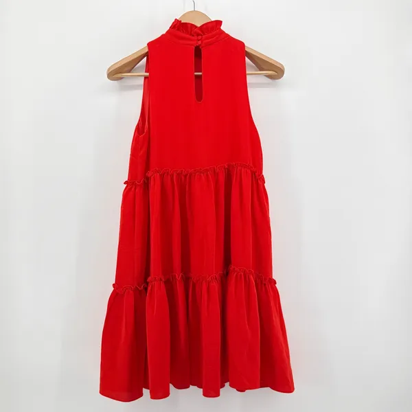 ELLIATT Red Ruffle Mock Neck Tiered Mini Dress Sleeveless XS E2081773 Baby Doll‎ - Image 4