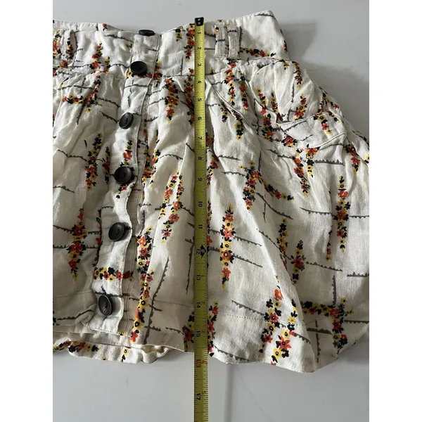 Free People Floral Linen Cotton Button Front Mini Skirt Ivory Women's Size S - Image 8