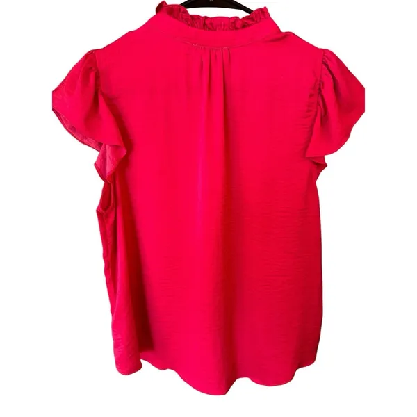 Alex & Lili Short SLV Pullover Silky Blouse Bright Pink High Neck Size Medium - Image 2