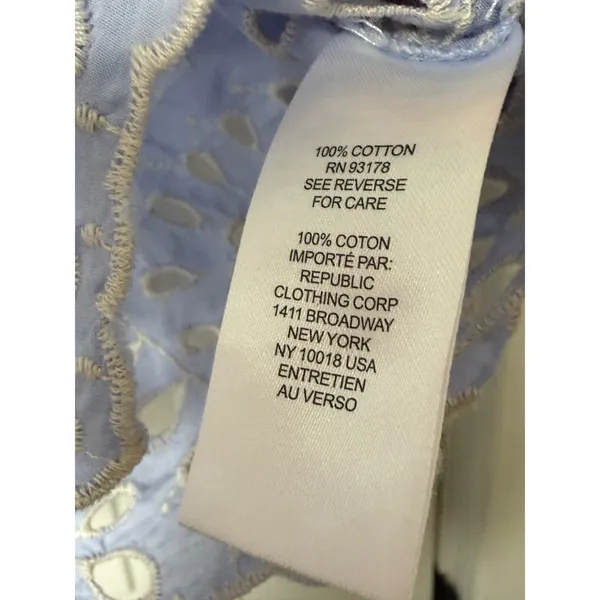 Chelsea & Theodore Light Blue Eyelet Embroidered Cotton Button Up Shirt M - Image 8