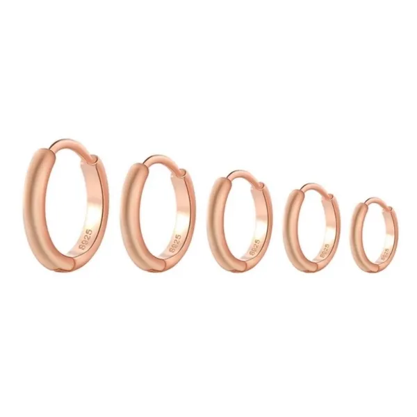 Unisex‎ Hoop Earrings Rose Gold Plated Silver Huggie Hoops, 9mm - Image 6