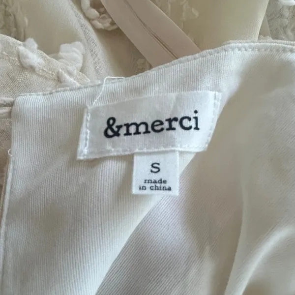 &merci Pom Pom Mini Dress Small Cream Boho Textured Ruffle Cottagecore Romantic‎ - Image 6