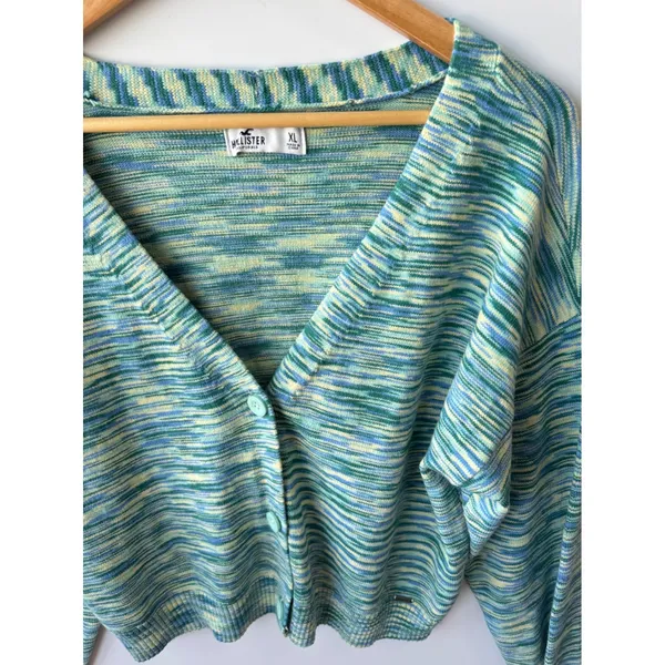 Hollister Knit Cardigan Cropped‎ V Neck Button Front Sweater XL - Image 5