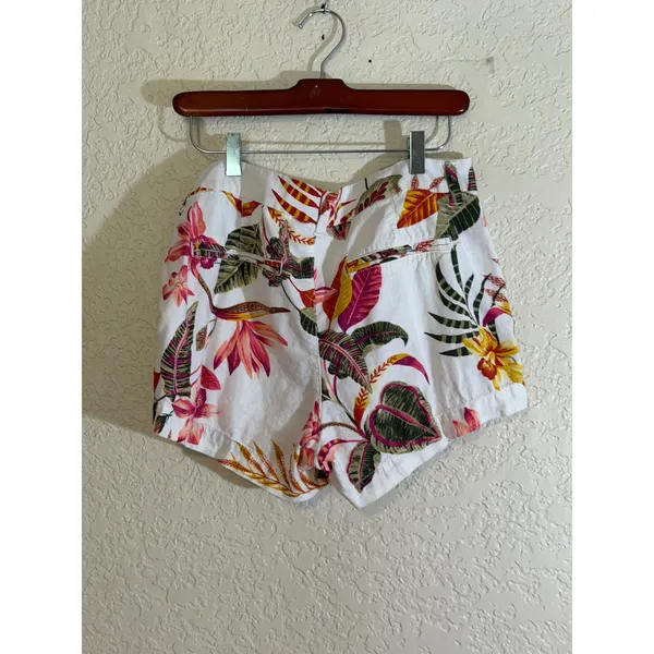 Old Navy Everyday Short Womens 8 White Floral‎ Mid Rise Linen Blend Tropical - Image 4