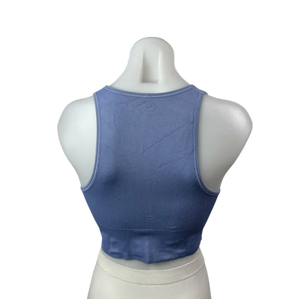 Athleta Women's Blue Ribbed Knit Sleeveless Yoga Workout Athletic Crop Top Sz S - Image 4