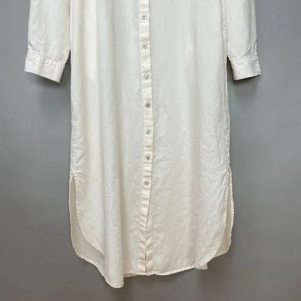 Old Navy Linen Blend Shirt Dress White Women Small Tall Long Sleeve Minimalist - Image 5