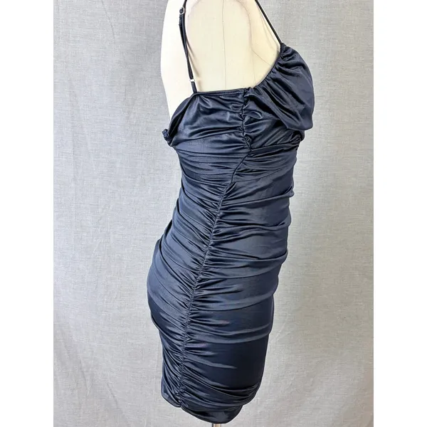 Lucy in the Sky Navy Ruched‎ Bodycon Mini Dress Spaghetti Strap V-Neck Size M - Image 2