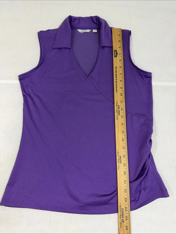 Lady Hagen Women's Golf Tank Top With Ruched Side Size Small Purple Polka Dot - Image 8