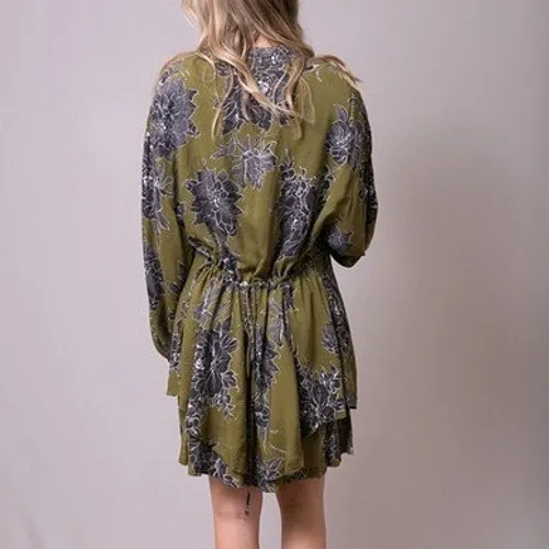 Free People Shake It Mini Dress Women S Olive Floral Boho Whimsigoth Romantic - Image 5
