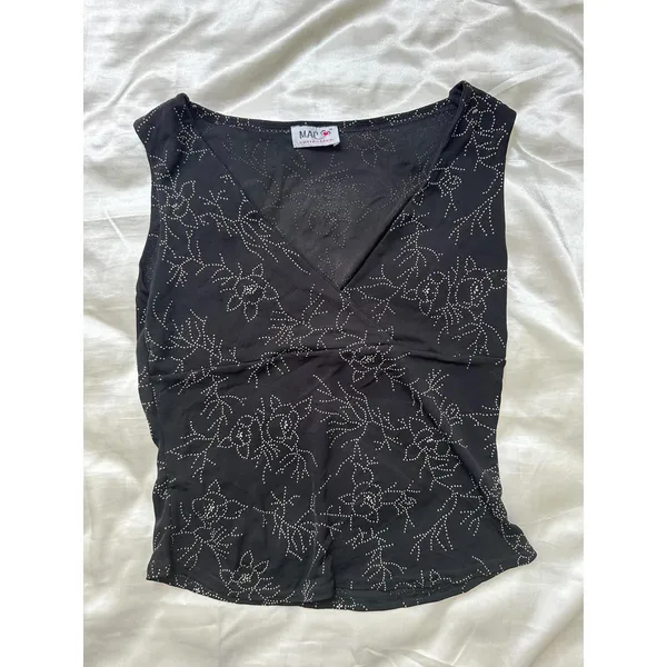 Black Floral Stretchy Vest Top Vintage MAC - Image 5