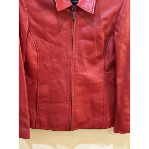 Whet Blu Leather Jacket Womens Size Medium Petite Red Zip Up - Image 5