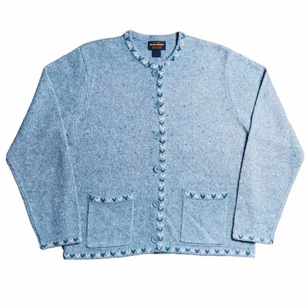 Vintage WOOLRICH Button Up Light Blue Wool Embroidered Sweater ~ Women's MEDIUM - Image 5