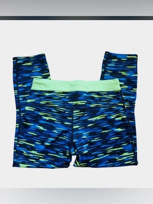 Nike Neon Green Blue capri Leggings M athletic dance workout activewear beach - Image 3