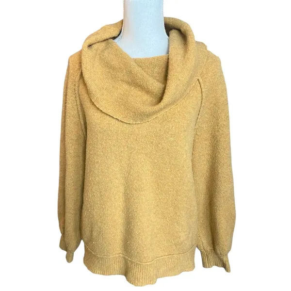 Free People Women's Echo Beach Pullover Yellow Knit Sweater Cowl Neck Size Small - Image 2