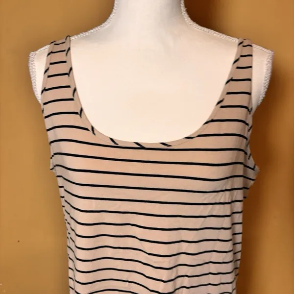 Cabi XL Brown Black Striped Tank‎ Top Scoop Neck Stretch Cotton Knit - Image 3