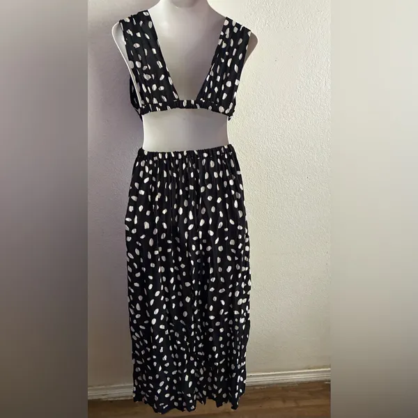 ASOS Front Slits Back Cut Out Black and White Patterned Maxi Beach Dress 2 - Image 3