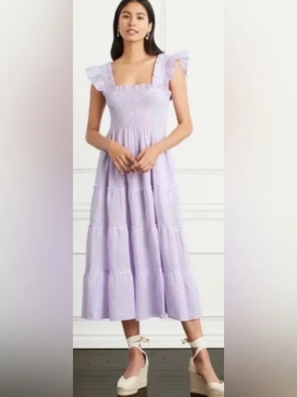 Hill House Home Lavender Stripe Linen Ellie Nap Dress Midi Smocked Preppy Med - Image 6